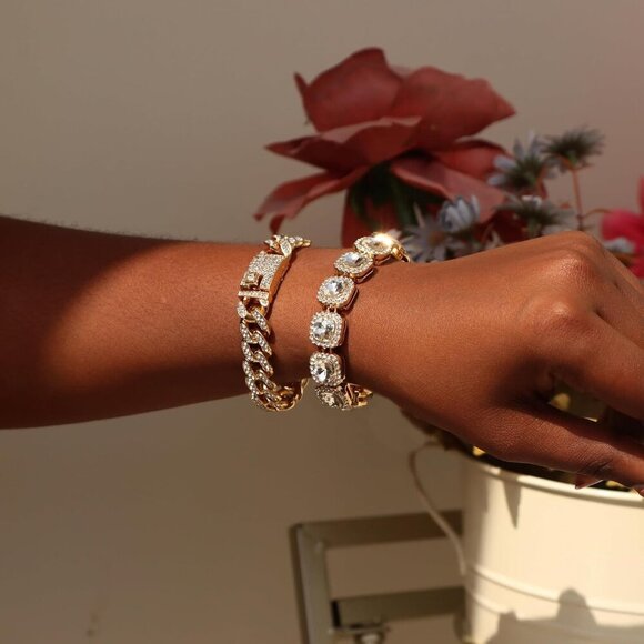 4PCS Gold Bracelets for Women Silver Clustered Tennis Bracelet for Women Heart R - Picture 2 of 7